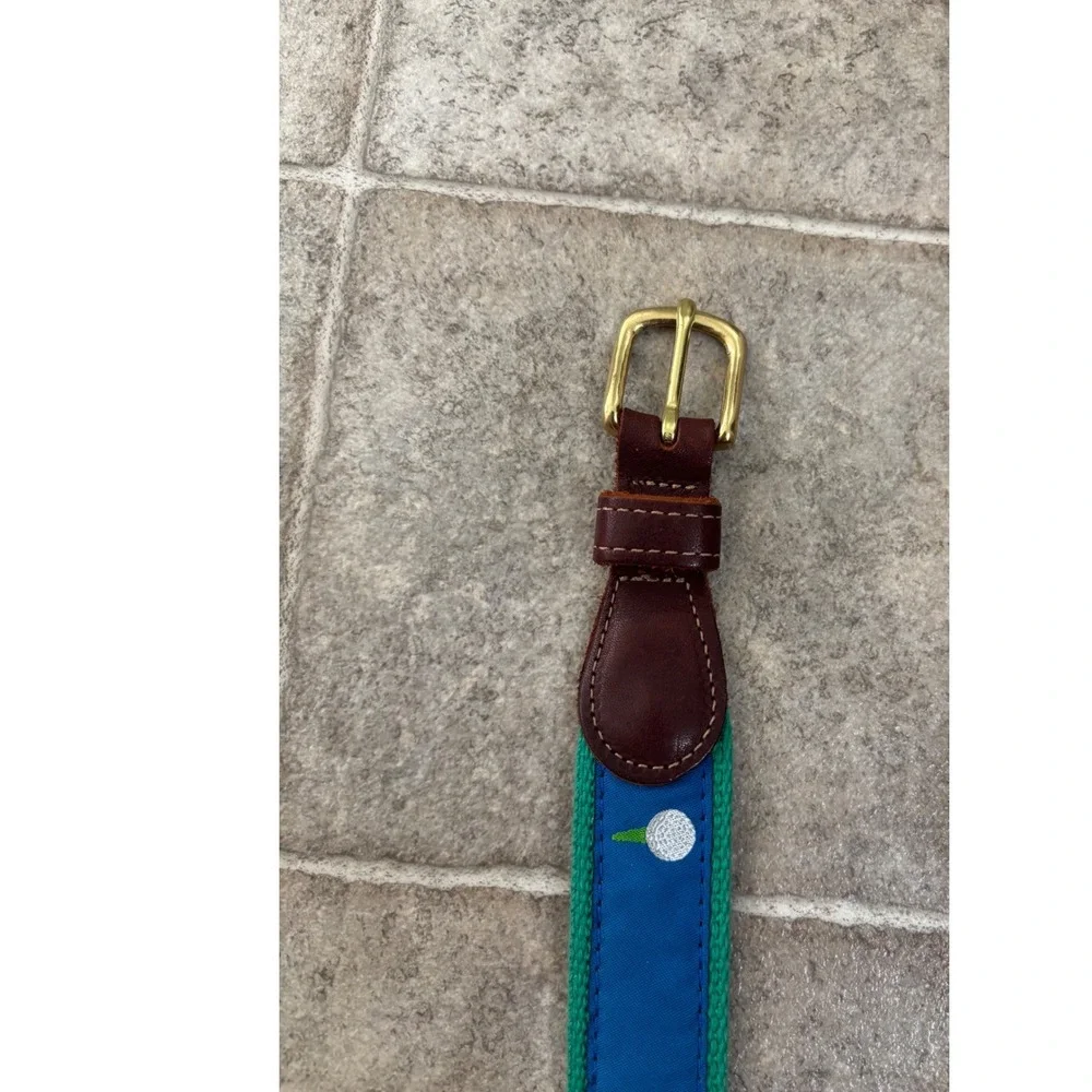 J. Bailey‎ Boys Golf Ball Embroidered Canvas Leather Belt Blue Green Size 20